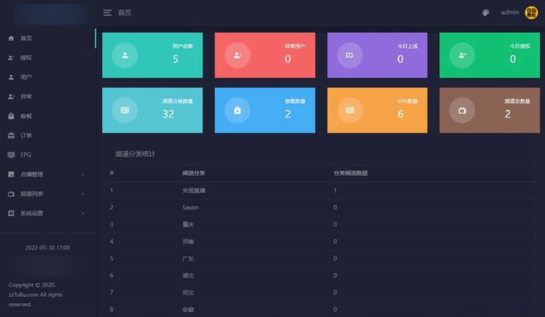 2022.5月二开版开源IPTV管理系统PHP源码+电视盒子APK/对接EZtv电视直播管理系统