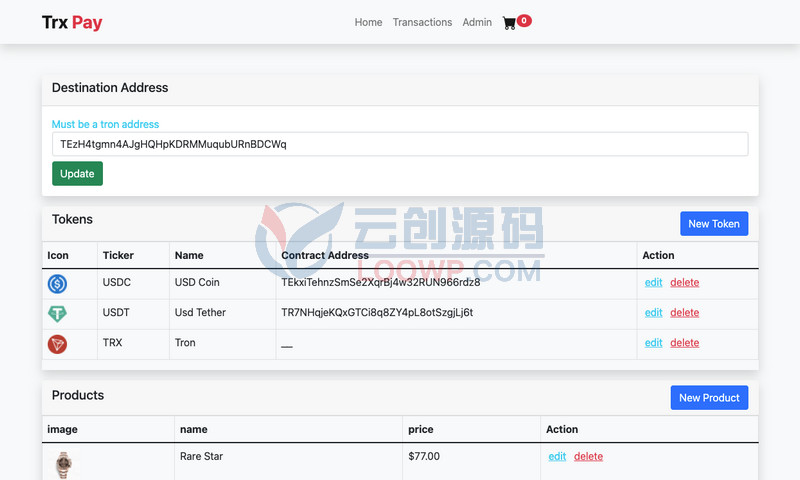 TrxPay泰龙区块链网络TRC20加密货币支付系统源码 自带购物车系统