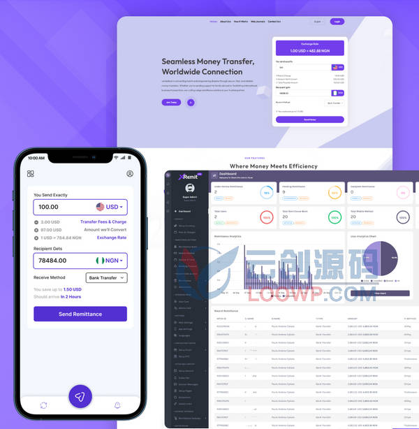 Flutter多货币国际汇款和手机转账APP源码+Web前后端