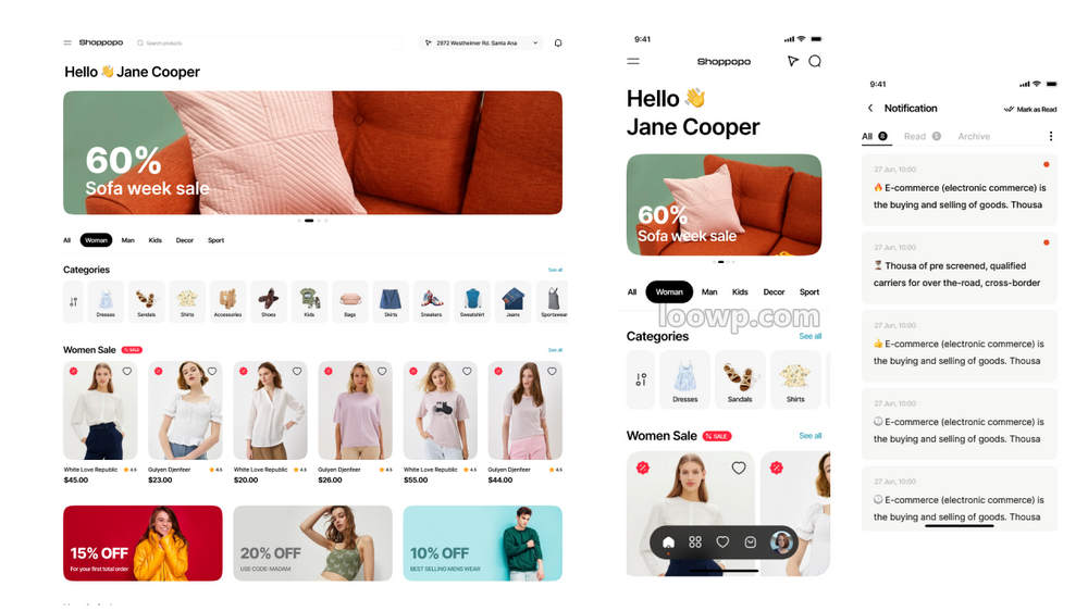 含3首页风格Flutter外贸服装和家居用品跨境电商APP源码