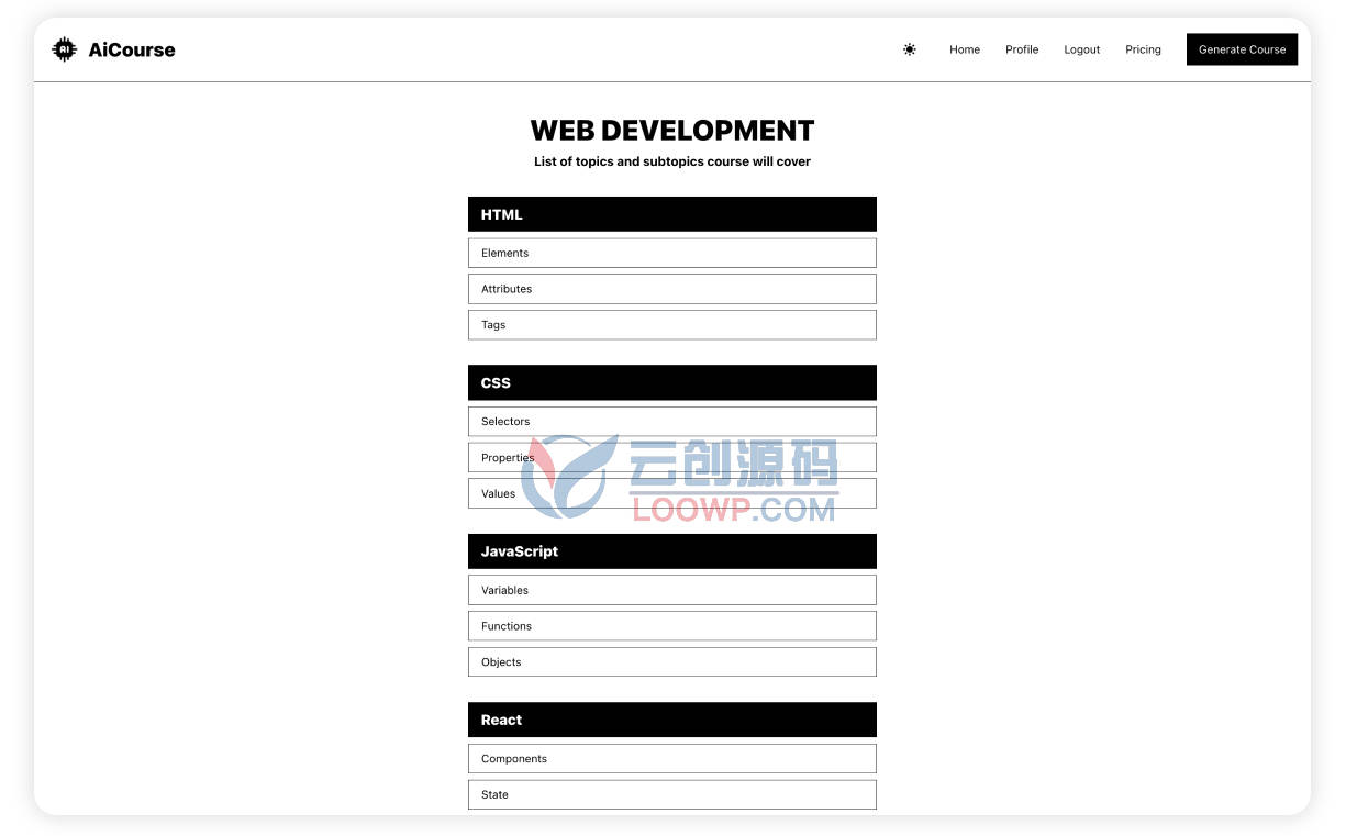 AI文生课程系统/AI生成视频课程/AI课程生成器/ReactJS网站源码