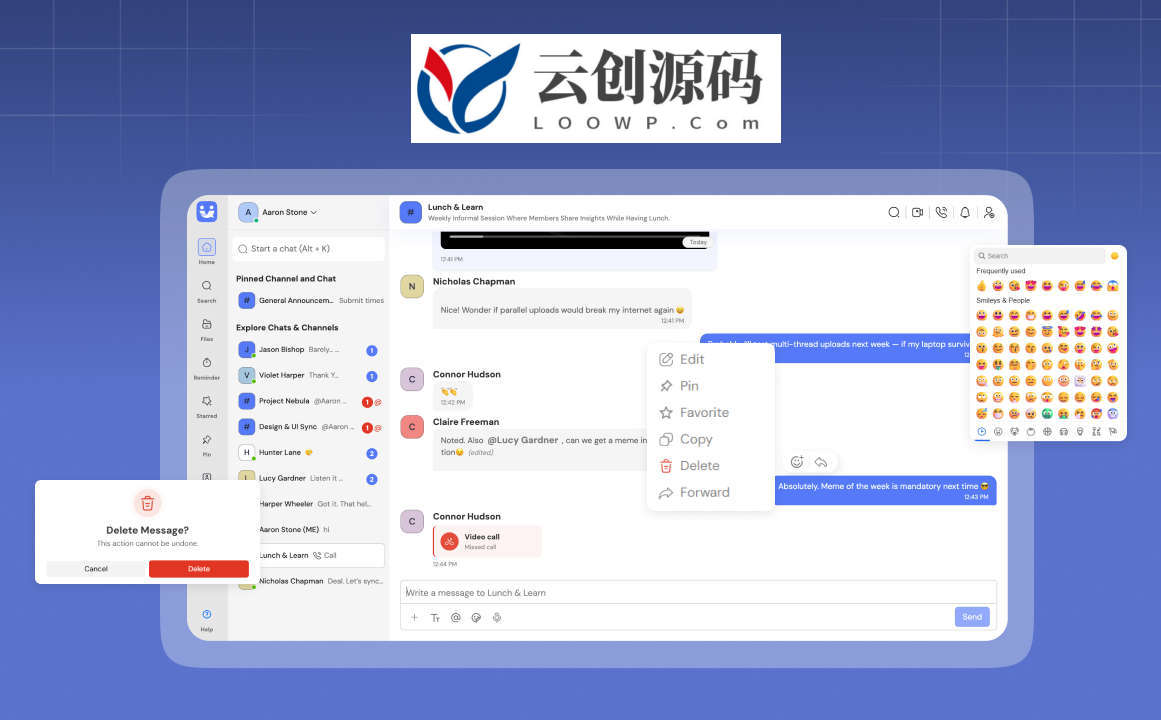 仿Slack实时音视频通话网站源码/实时通讯系统/团队协作系统