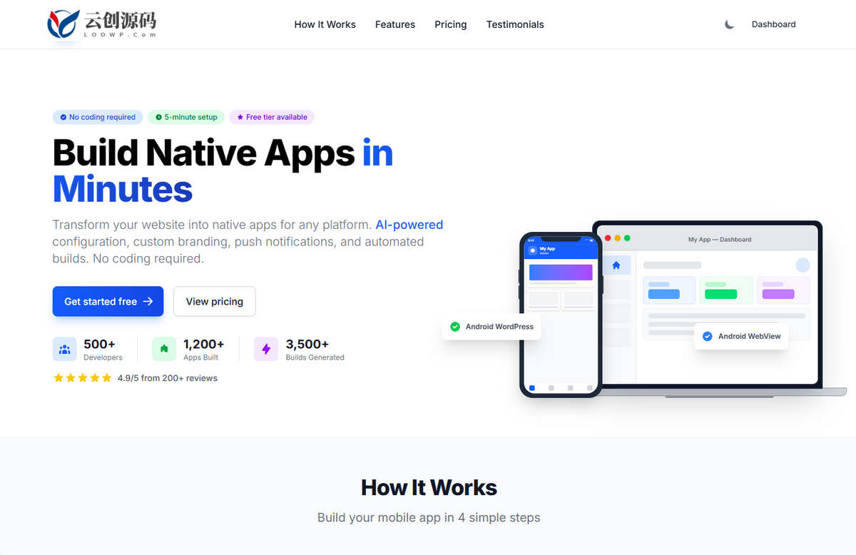 AI免代码App打包系统源码/一键网站转App/SaaS模式