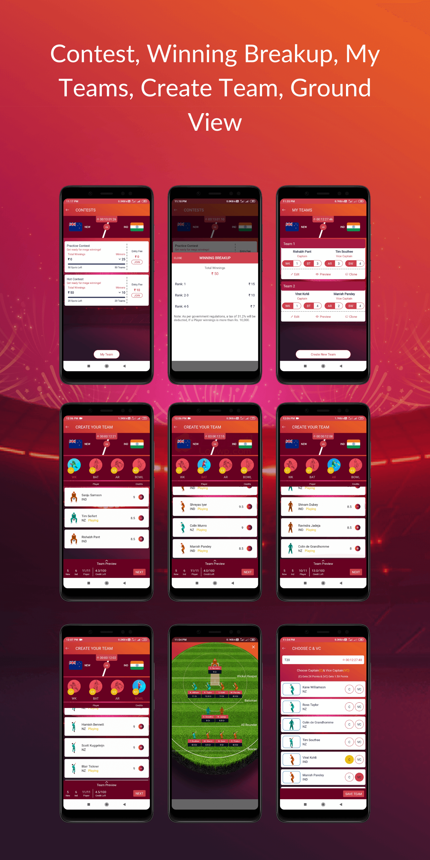 11Dreamer幻想板球赛事竞猜类Android原生应用APP源码(幻想板球，Dream11，板球APP，幻想APP)
