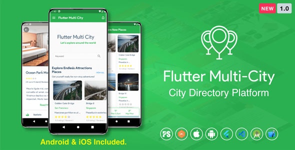 【Flutter Multi-City v1.0】城市目录/旅游指南/企业目录/服务预订Android+iOS应用APP源码