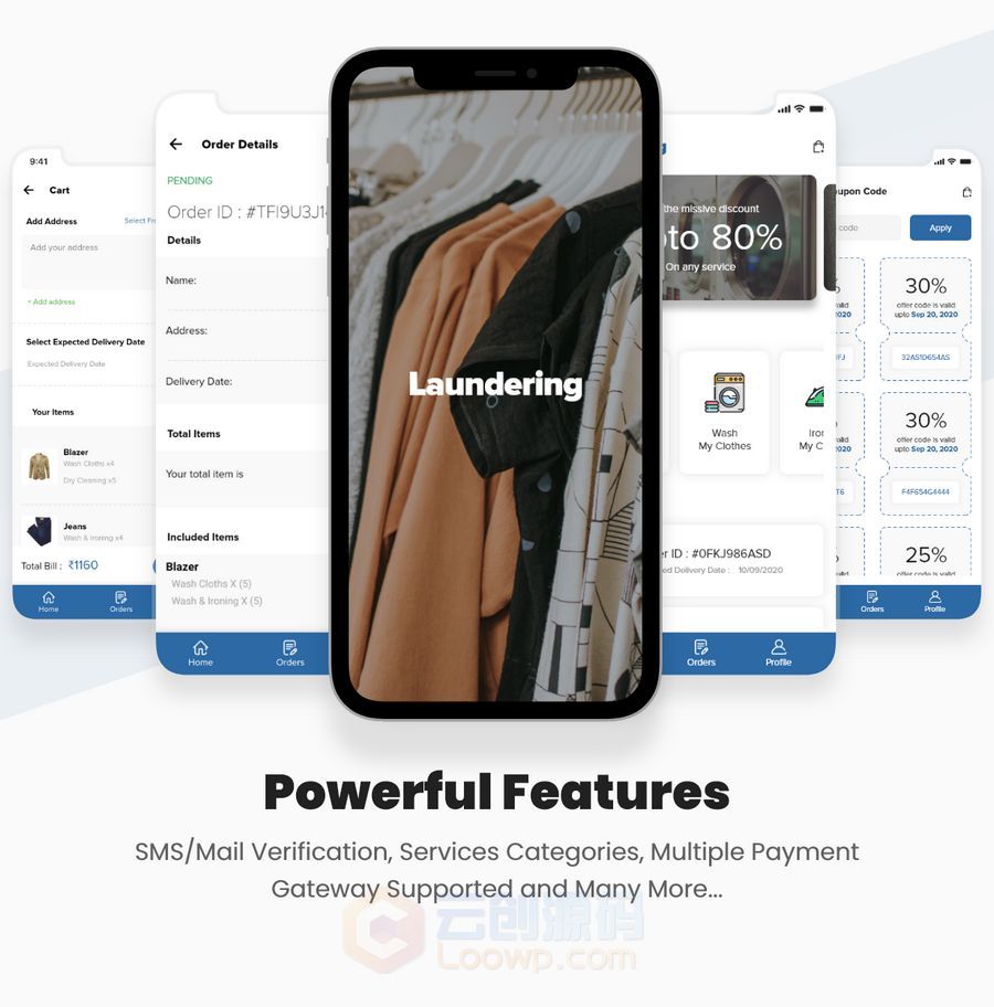 【looCloth v1.0.1】干洗店洗衣服务Android+IOS双端应用APP源码 洗衣服务预约Ionic 5完整解决方案