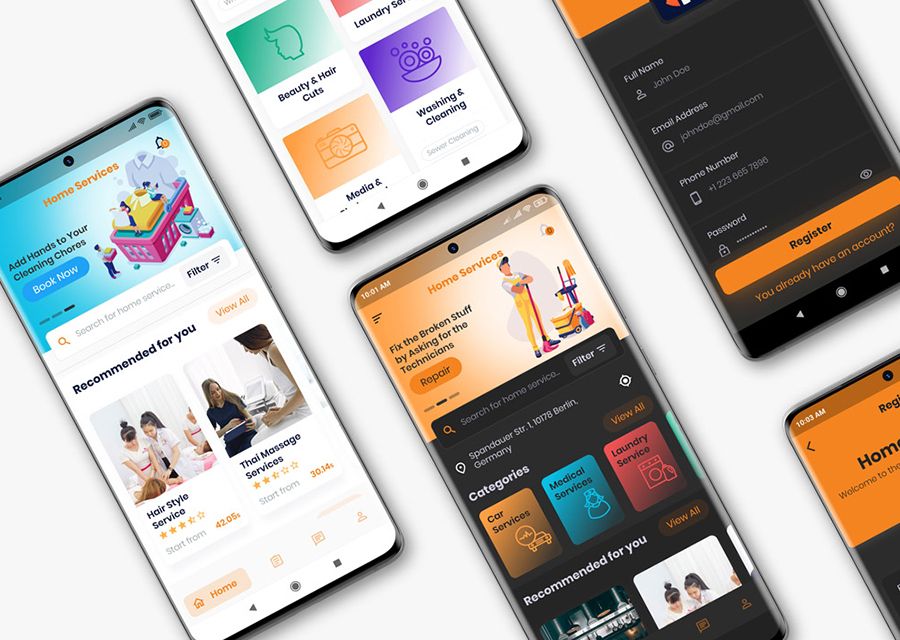 HomeCall家政上门服务预约系统Flutter手机APP源码V2.2.2 含商家APP+顾客APP+VueJS前端