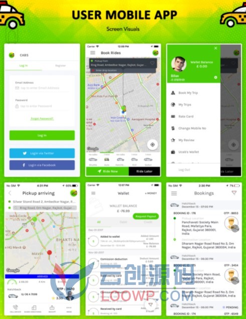 VoilaCabs仿优步UBER网约车系统出租车预订系统Android原生APP源码带后台