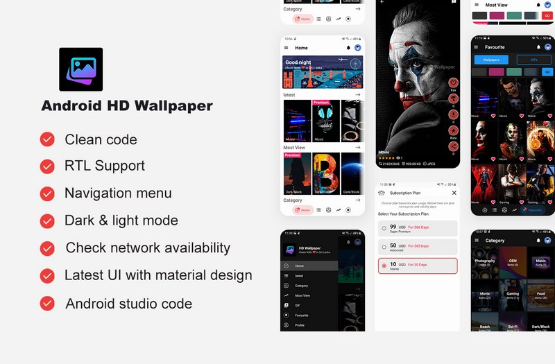 iWallPaper明暗风格超高清Android手机壁纸应用APP源码带PHP后台(2022.6.7更新版)