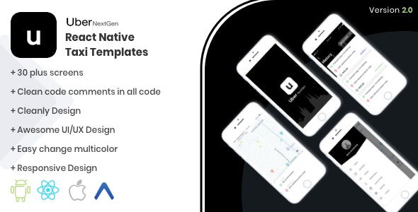 iUber含30屏仿优步网约车打车应用系统React Native模板V1.1