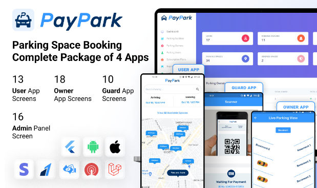 PayPark停车位预订和停车管理系统Flutter手机APP源码