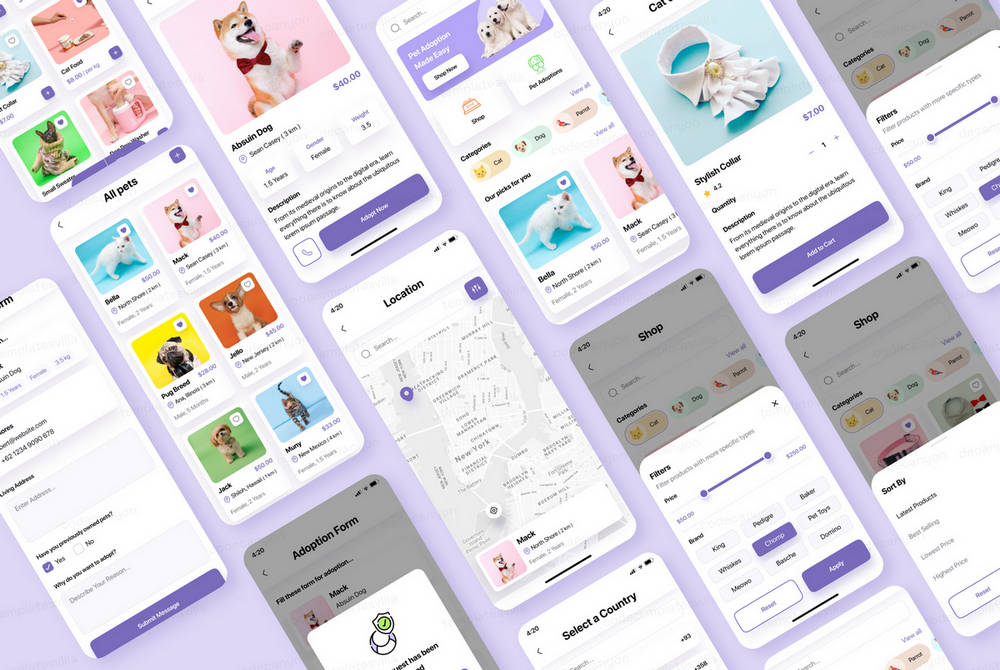 PetMall宠物食品掌上购物和宠物领养Flutter APP UI源码 无后端