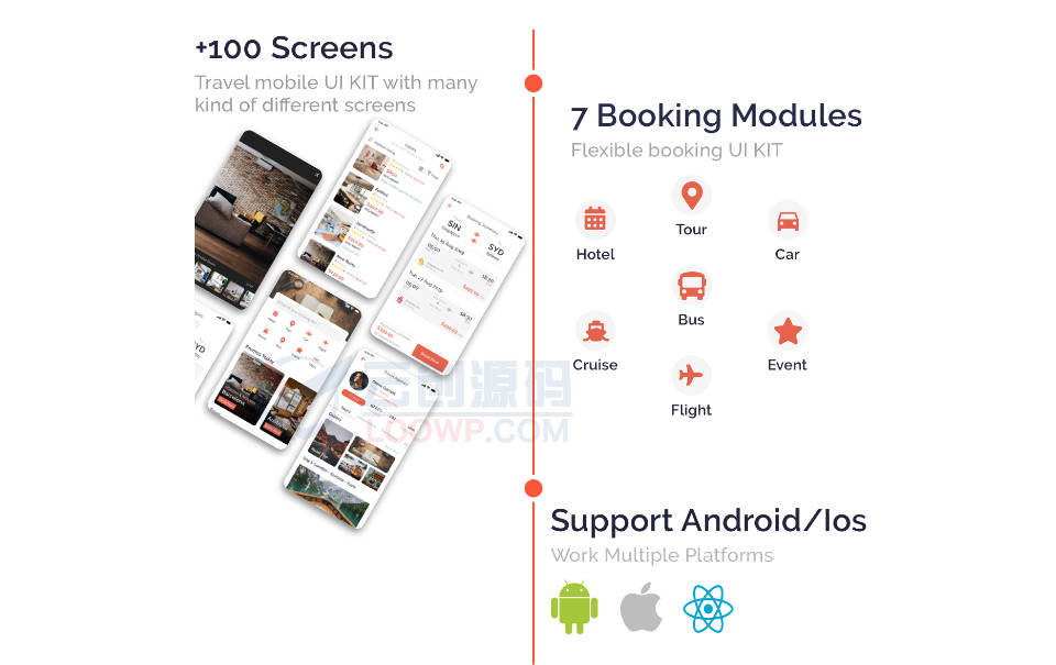 Flylix含100屏旅游景点和吃住行预订React Native手机APP UI模板V1.1.11