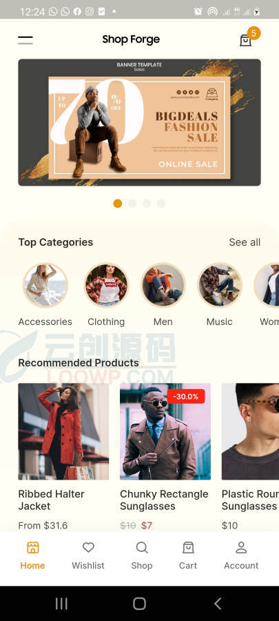 AppForge深浅色跨境电商手机购物Flutter双端APP源码 后端基于WordPress