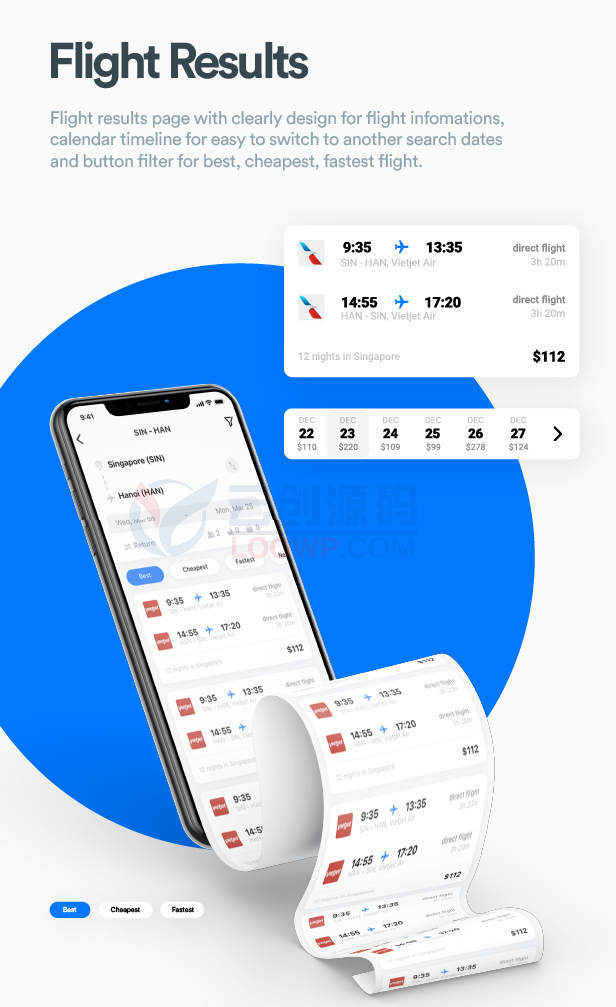 FlyWing含65屏飞机航班预订Flutter应用UI模板 含Figma设计文件