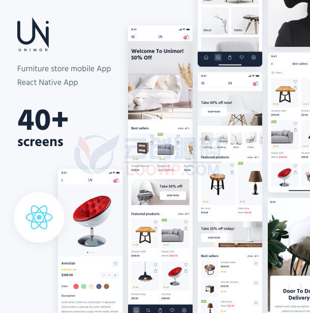FurnMall含40屏掌上家具购物系统React Native双端APP源码 带Orchid管理后台