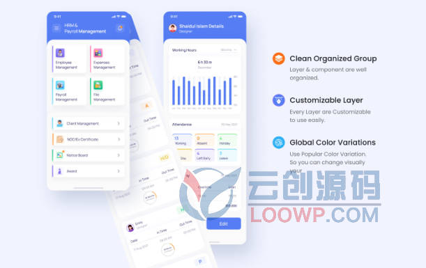 RollPay企业人力资源Flutter薪酬管理APP设计UI源码无后端