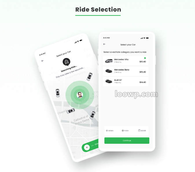 Flutter私家车和出租车预订APP模板 手机打车应用UI源码