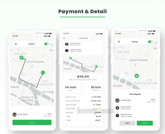 Flutter私家车和出租车预订APP模板 手机打车应用UI源码