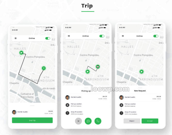 Flutter私家车和出租车预订APP模板 手机打车应用UI源码