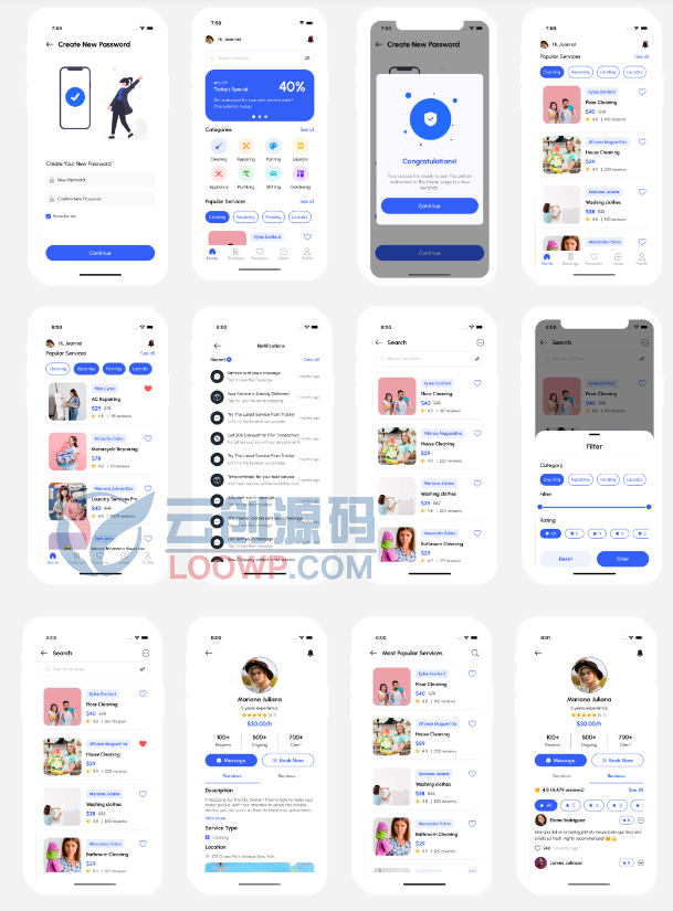 含170屏React Native家政保洁服务预约APP模板