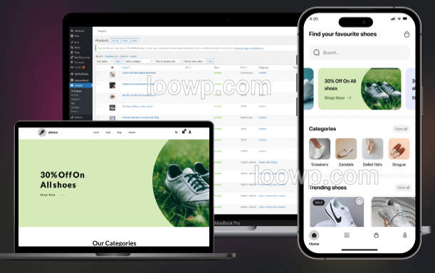 Flutter外贸运动鞋休闲鞋手机购物APP源码(后端WordPress)