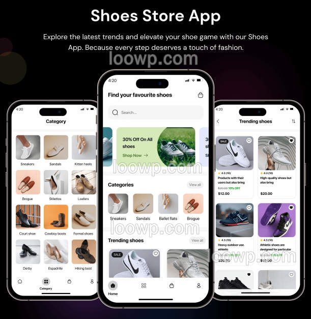 Flutter外贸运动鞋休闲鞋手机购物APP源码(后端WordPress)