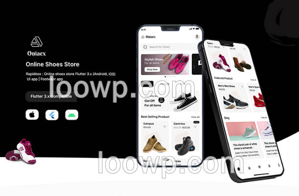Flutter外贸运动鞋休闲鞋销售商城APP源码(仅UI无后端)