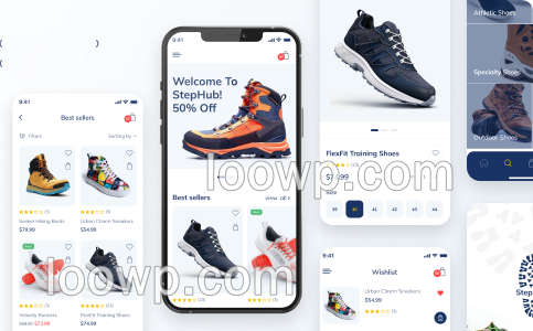 React含35屏外贸鞋子购物APP源码/运动鞋跨境电商销售APP/仅UI无后端