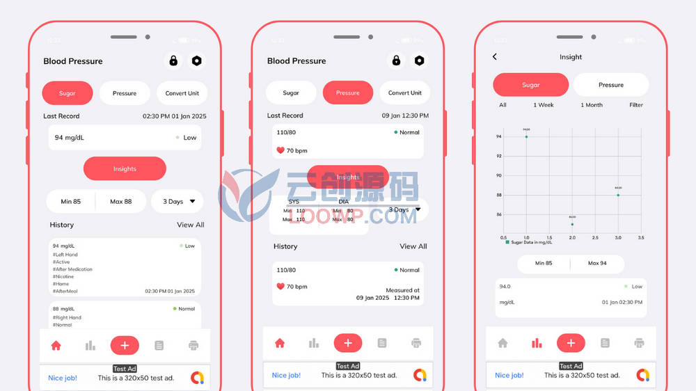全开源Android人体血压血糖检查器APP源码