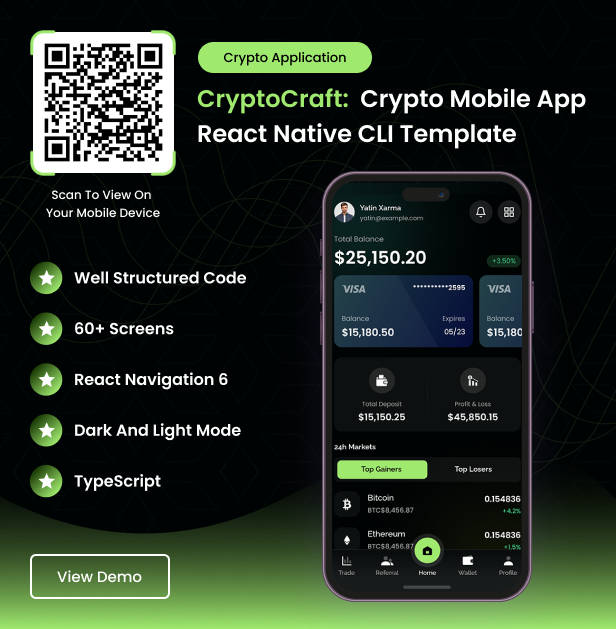 加密货币交易所React Native CLI手机APP模板(仅UI源码无后端)