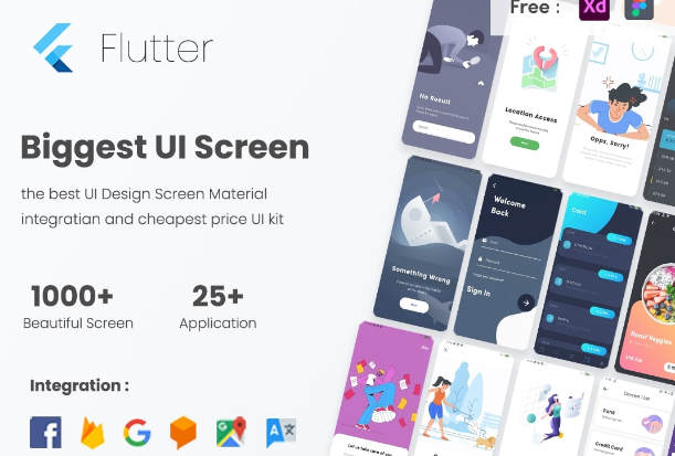 含1000屏+3000组件Flutter应用开发UI工具包源码
