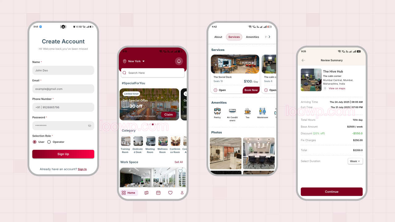 Flutter按需预约共享办公&会议室APP源码/共享办公预约/会议室预约