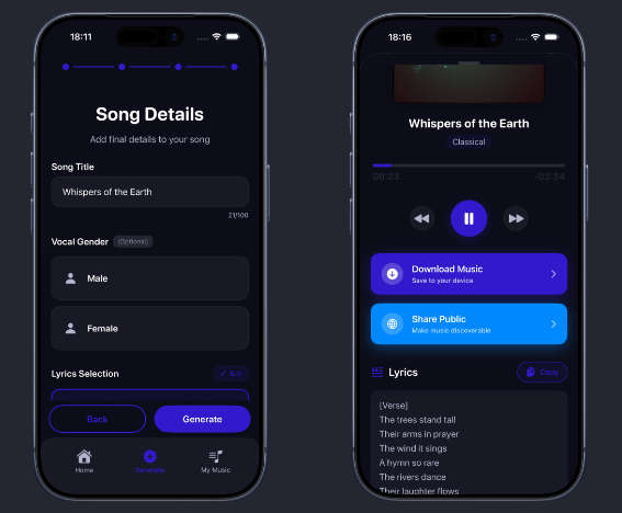 SwiftUI开发AI音乐创作iOS应用APP源码/AI歌词创作